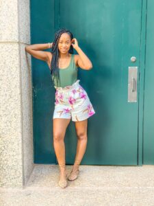 Floral Shorts & Olive Green Bodysuit